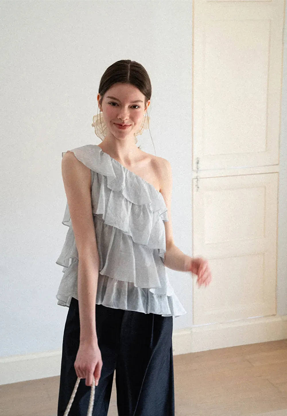 Asymmetrical Ruffle One Shoulder Tank Top