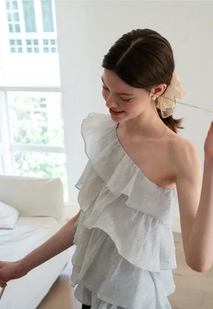 Asymmetrical Ruffle One Shoulder Tank Top