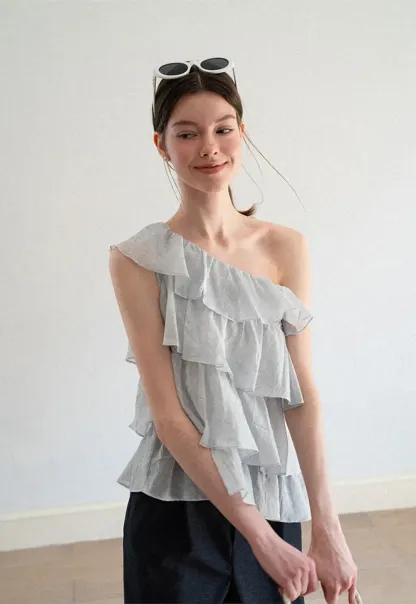 Asymmetrical Ruffle One Shoulder Tank Top