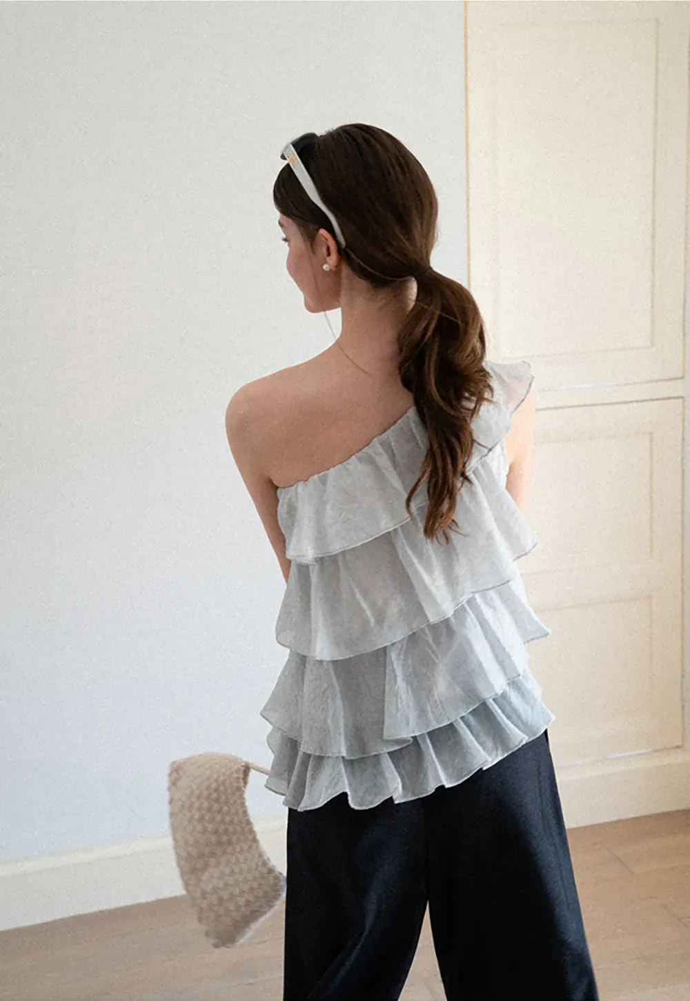 Asymmetrical Ruffle One Shoulder Tank Top