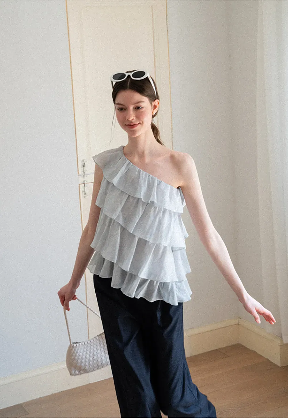 Asymmetrical Ruffle One Shoulder Tank Top