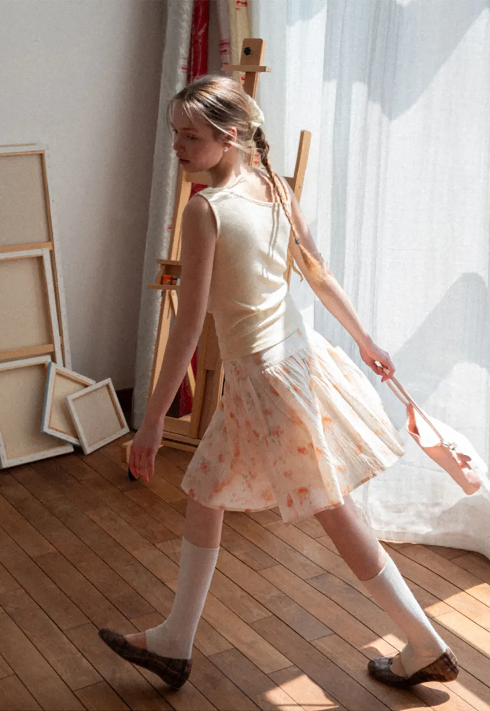 Asymmetrical draped tank top with tie detail