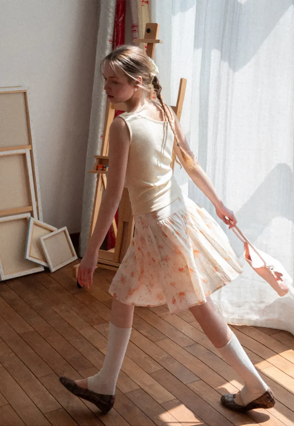 Asymmetrical draped tank top with tie detail