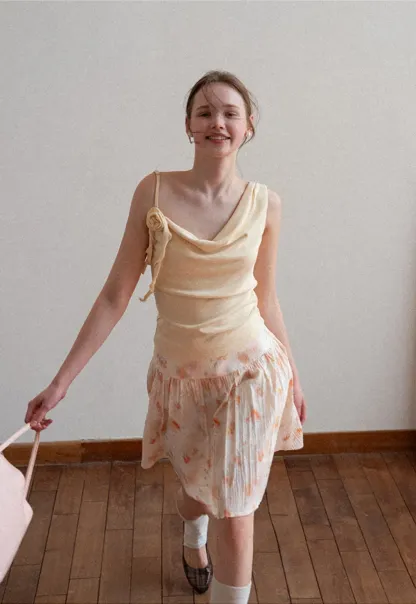 Asymmetrical draped tank top with tie detail