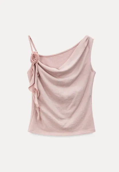 Asymmetrical draped tank top with tie detail