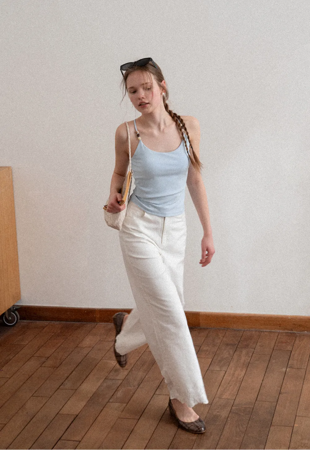 Thin Strap Tank Top with Beaded Shoulder Details