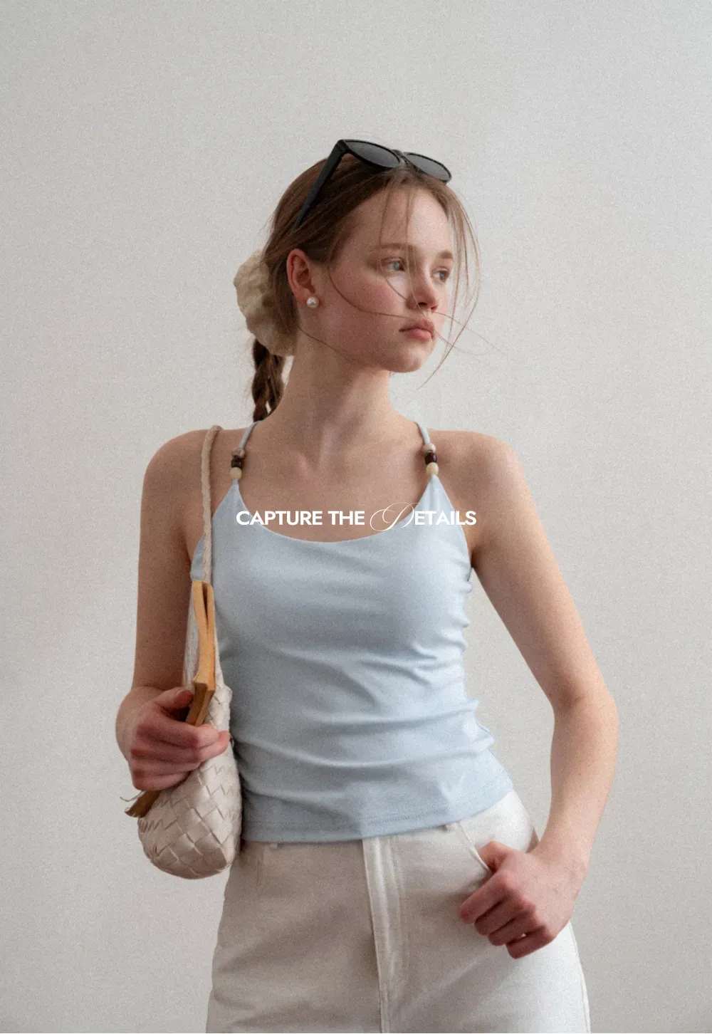 Thin Strap Tank Top with Beaded Shoulder Details