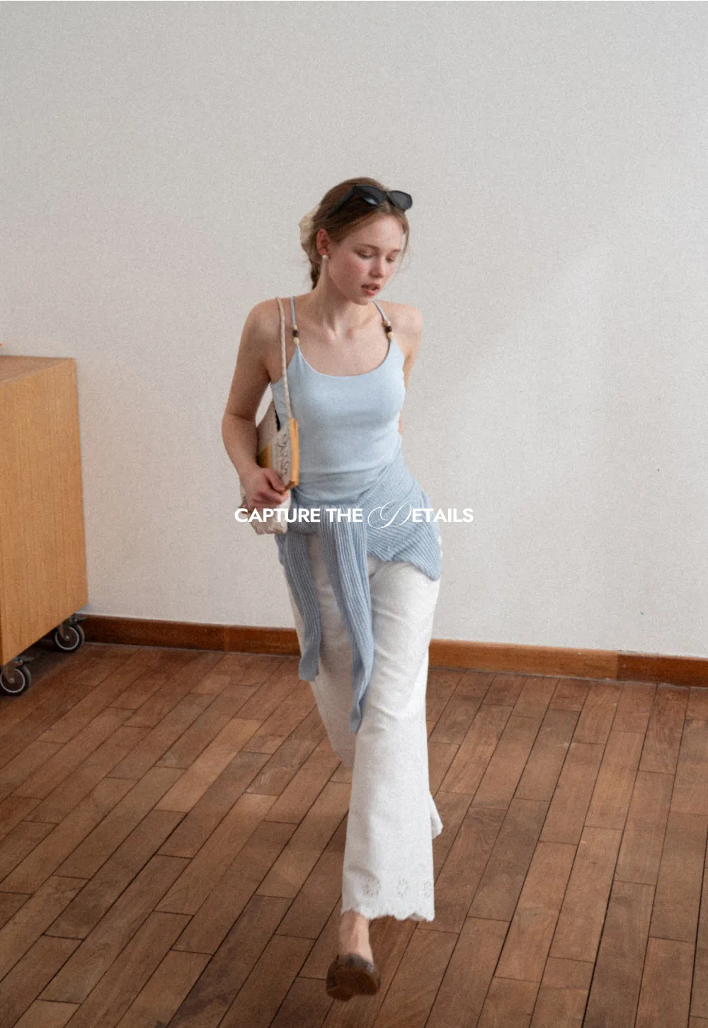 Thin Strap Tank Top with Beaded Shoulder Details