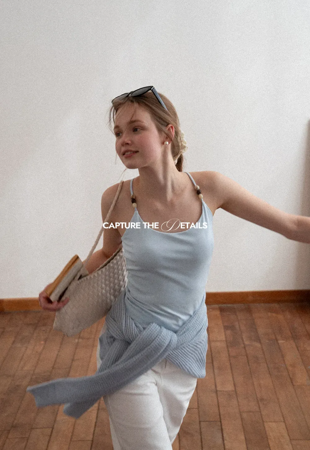 Thin Strap Tank Top with Beaded Shoulder Details