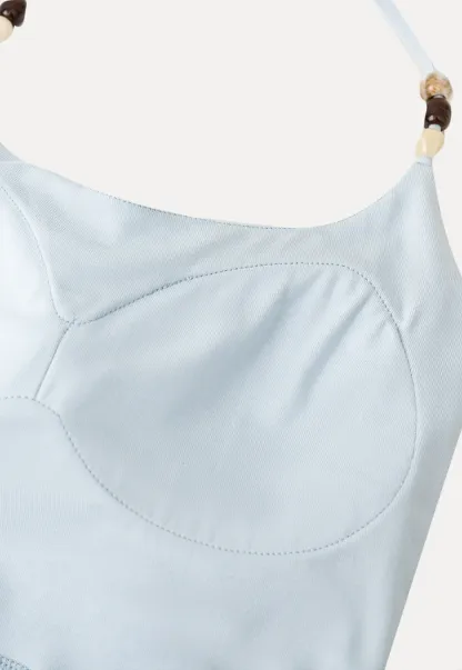 Thin Strap Tank Top with Beaded Shoulder Details