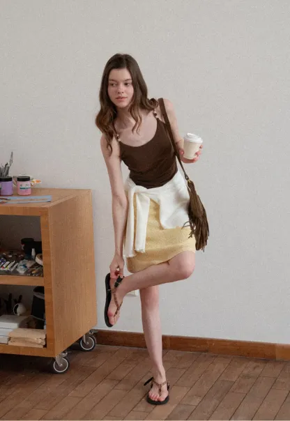 Thin Strap Tank Top with Beaded Shoulder Details