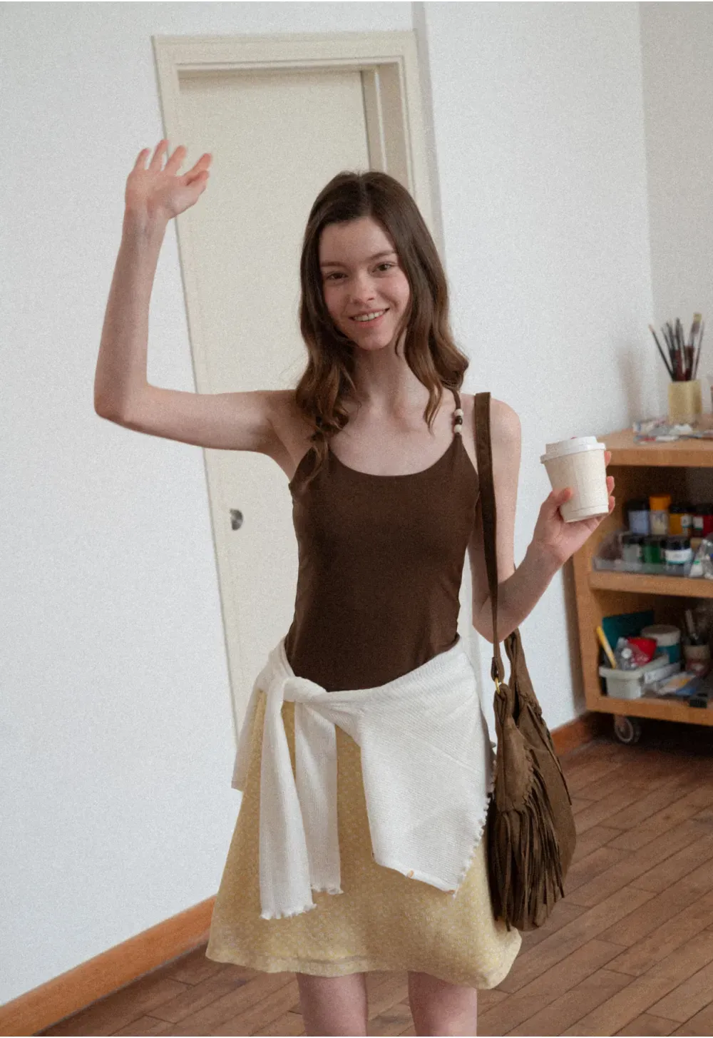 Thin Strap Tank Top with Beaded Shoulder Details