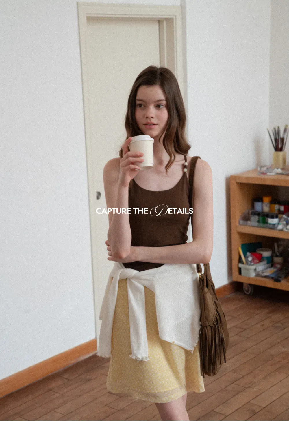 Thin Strap Tank Top with Beaded Shoulder Details