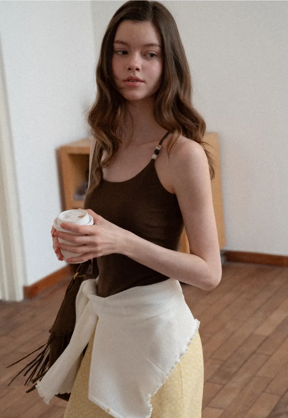 Thin Strap Tank Top with Beaded Shoulder Details