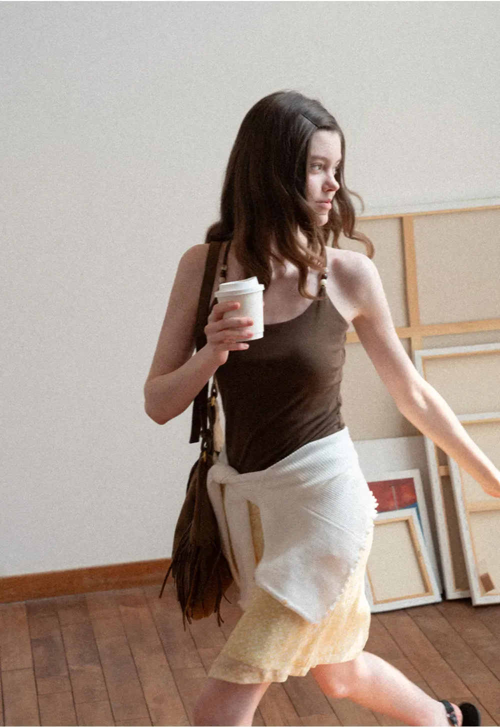 Thin Strap Tank Top with Beaded Shoulder Details