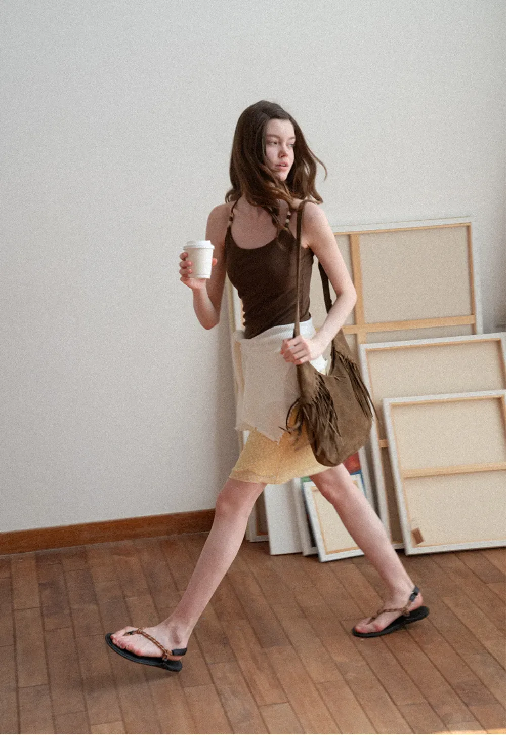 Thin Strap Tank Top with Beaded Shoulder Details