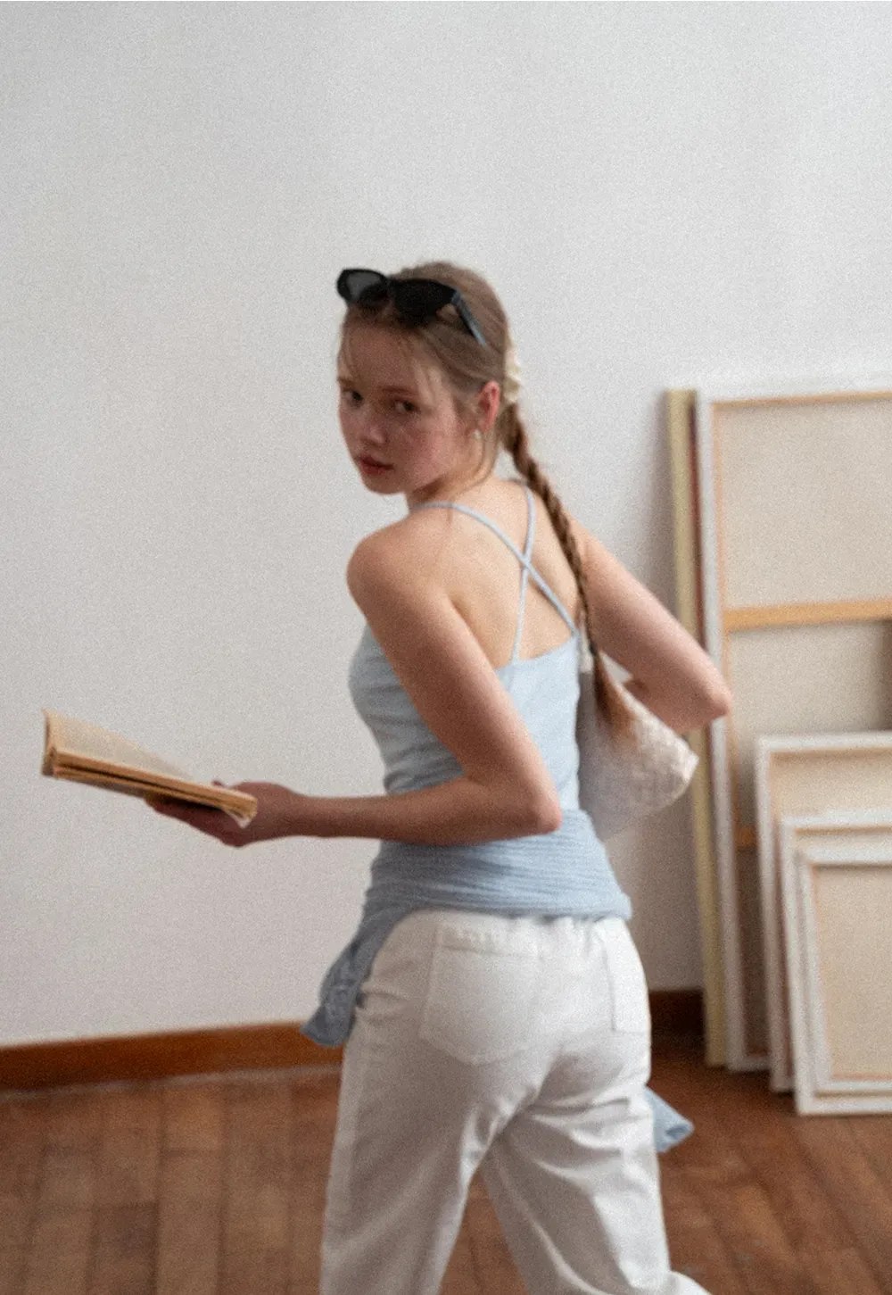 Thin Strap Tank Top with Beaded Shoulder Details