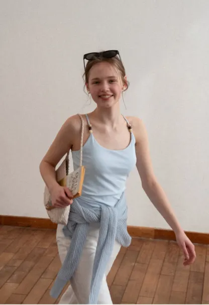 Thin Strap Tank Top with Beaded Shoulder Details