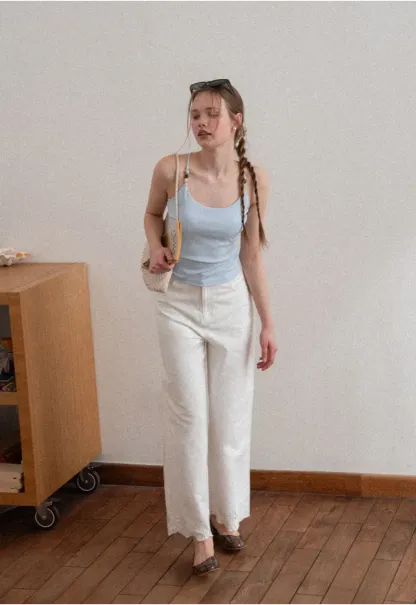 Thin Strap Tank Top with Beaded Shoulder Details