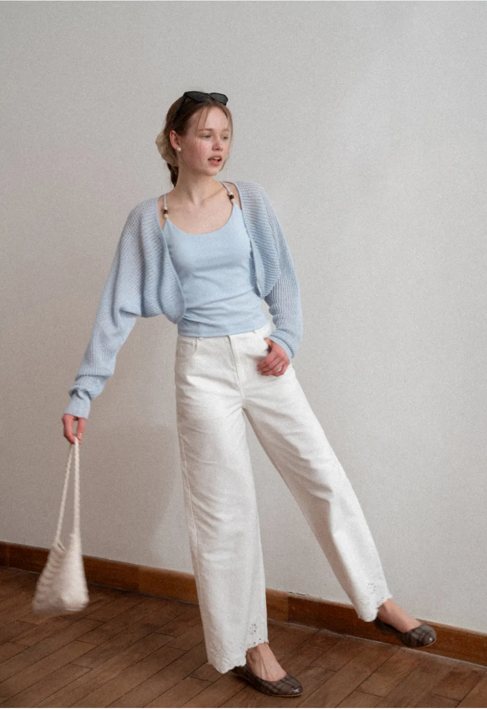 Thin Strap Tank Top with Beaded Shoulder Details