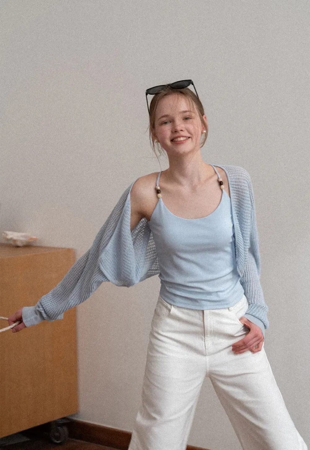 Thin Strap Tank Top with Beaded Shoulder Details