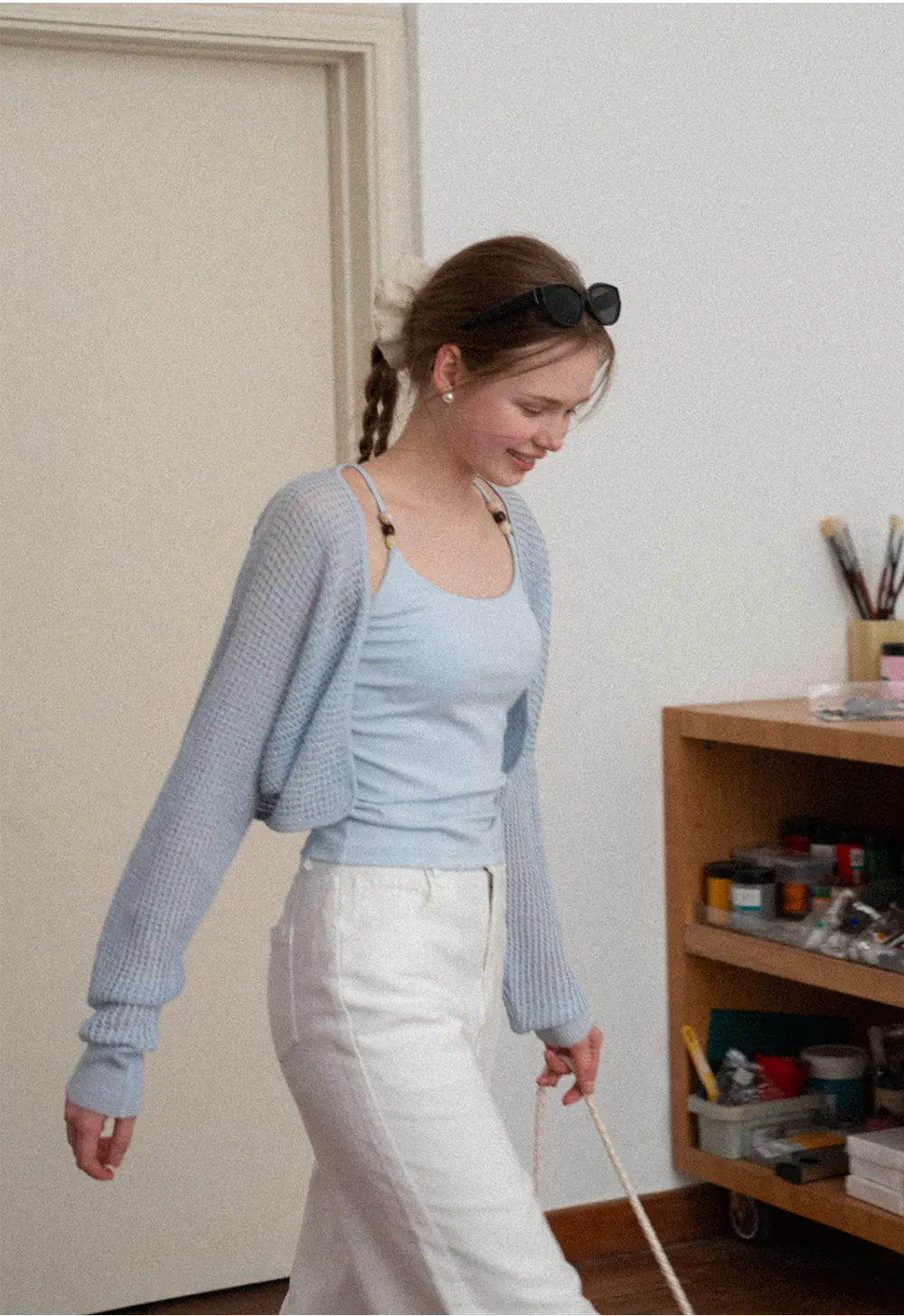 Thin Strap Tank Top with Beaded Shoulder Details