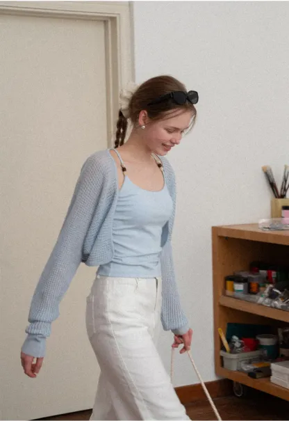 Thin Strap Tank Top with Beaded Shoulder Details