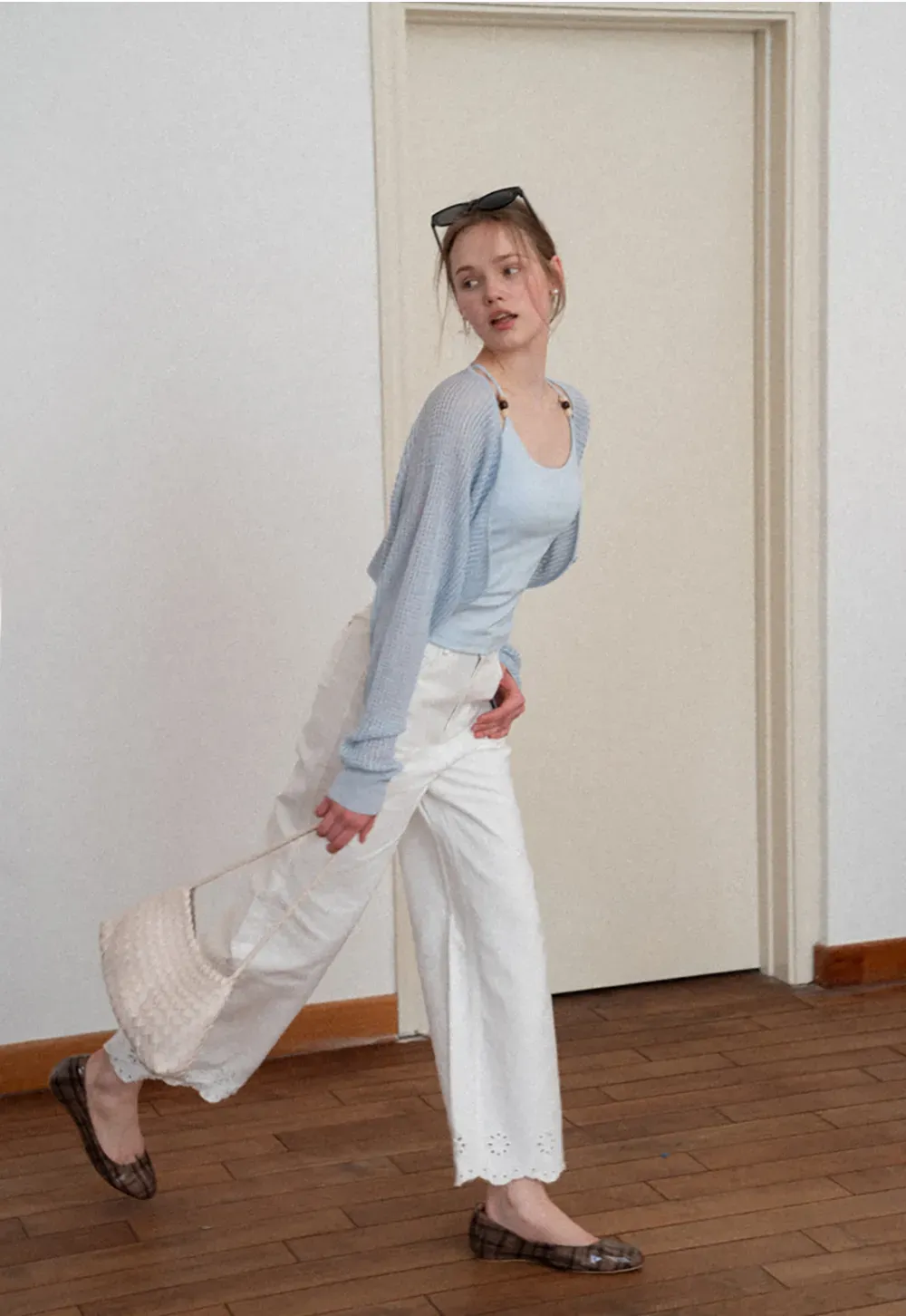 Thin Strap Tank Top with Beaded Shoulder Details