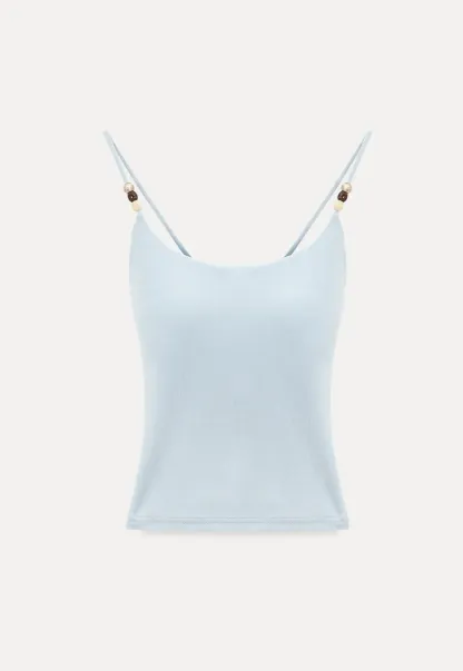 Thin Strap Tank Top with Beaded Shoulder Details