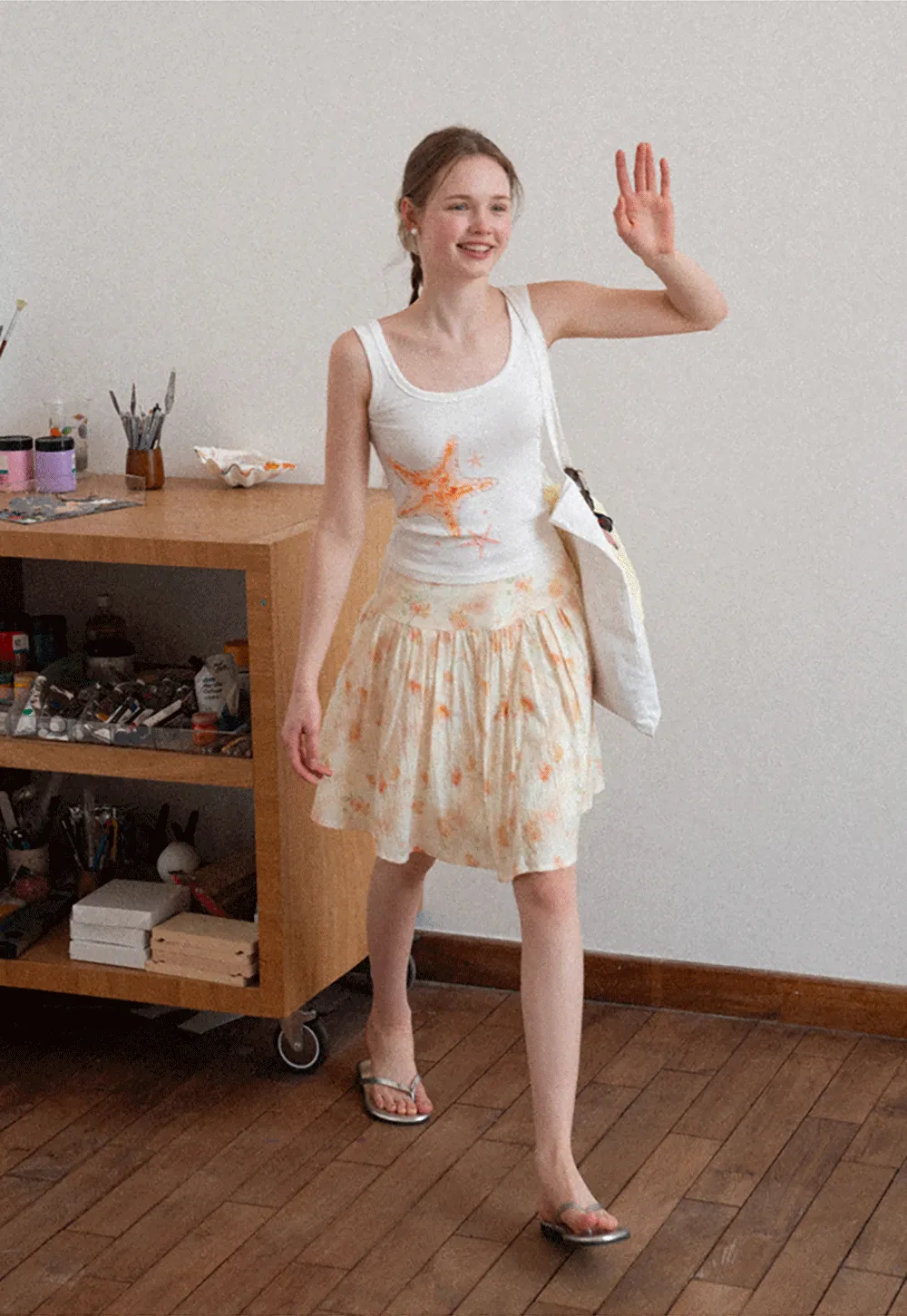 White tank top with starfish print design