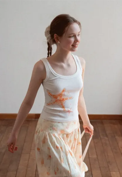 White tank top with starfish print design