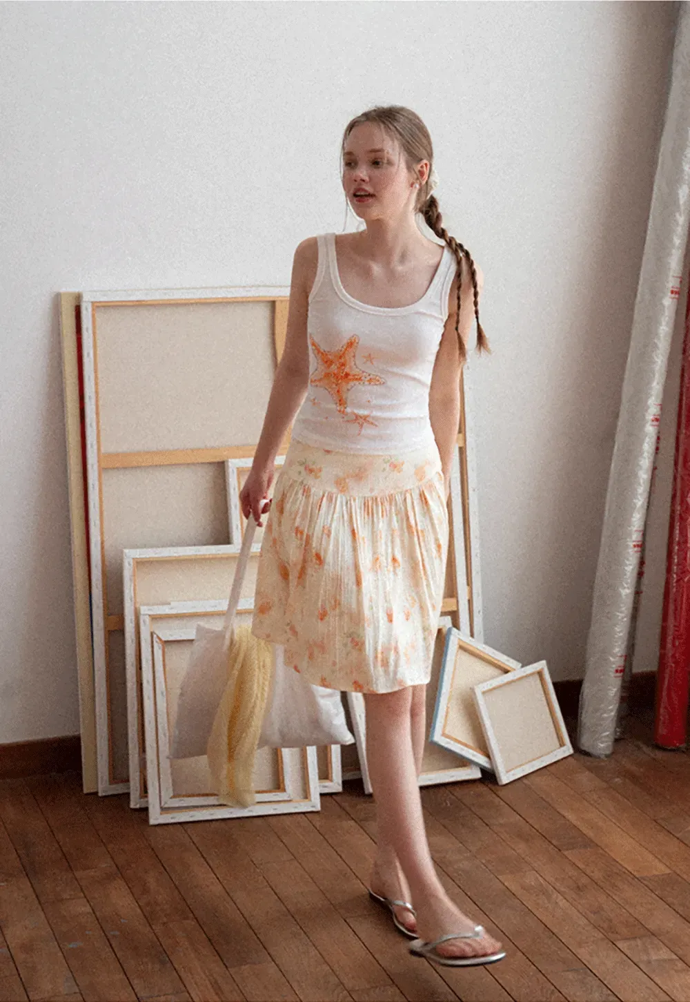 White tank top with starfish print design