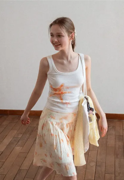 White tank top with starfish print design