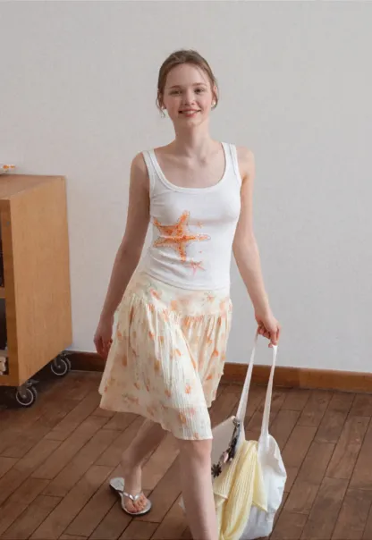 White tank top with starfish print design