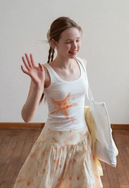 White tank top with starfish print design