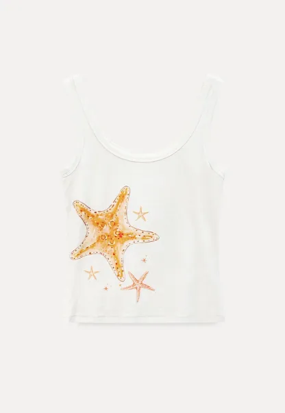 White tank top with starfish print design