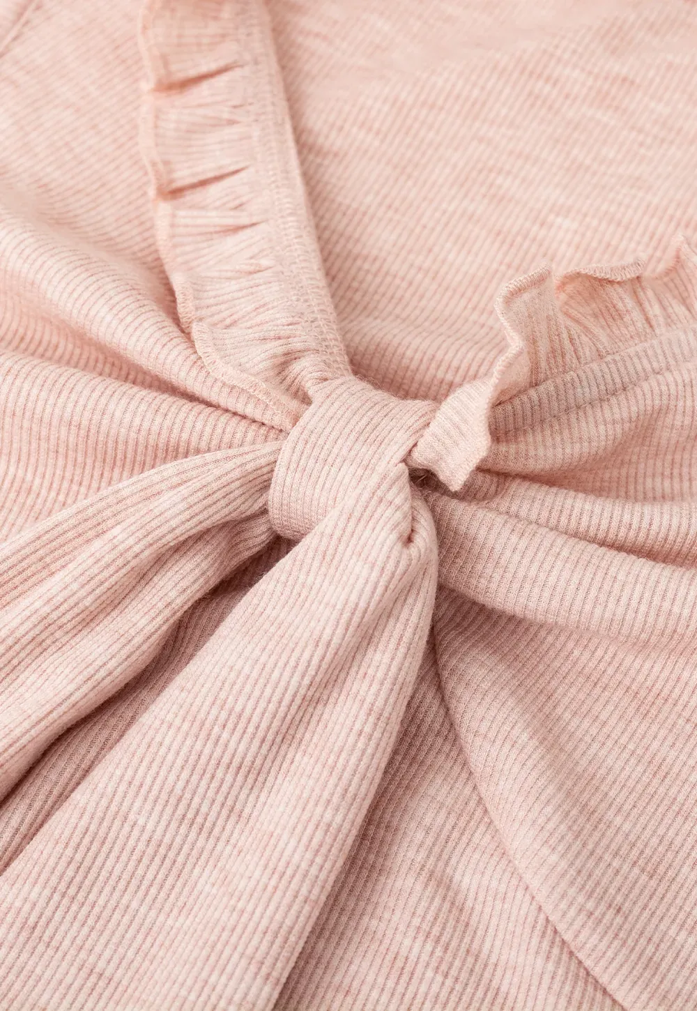 Ribbed Tank Top with Ruffled V Neck and Front Tie