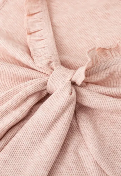 Ribbed Tank Top with Ruffled V Neck and Front Tie