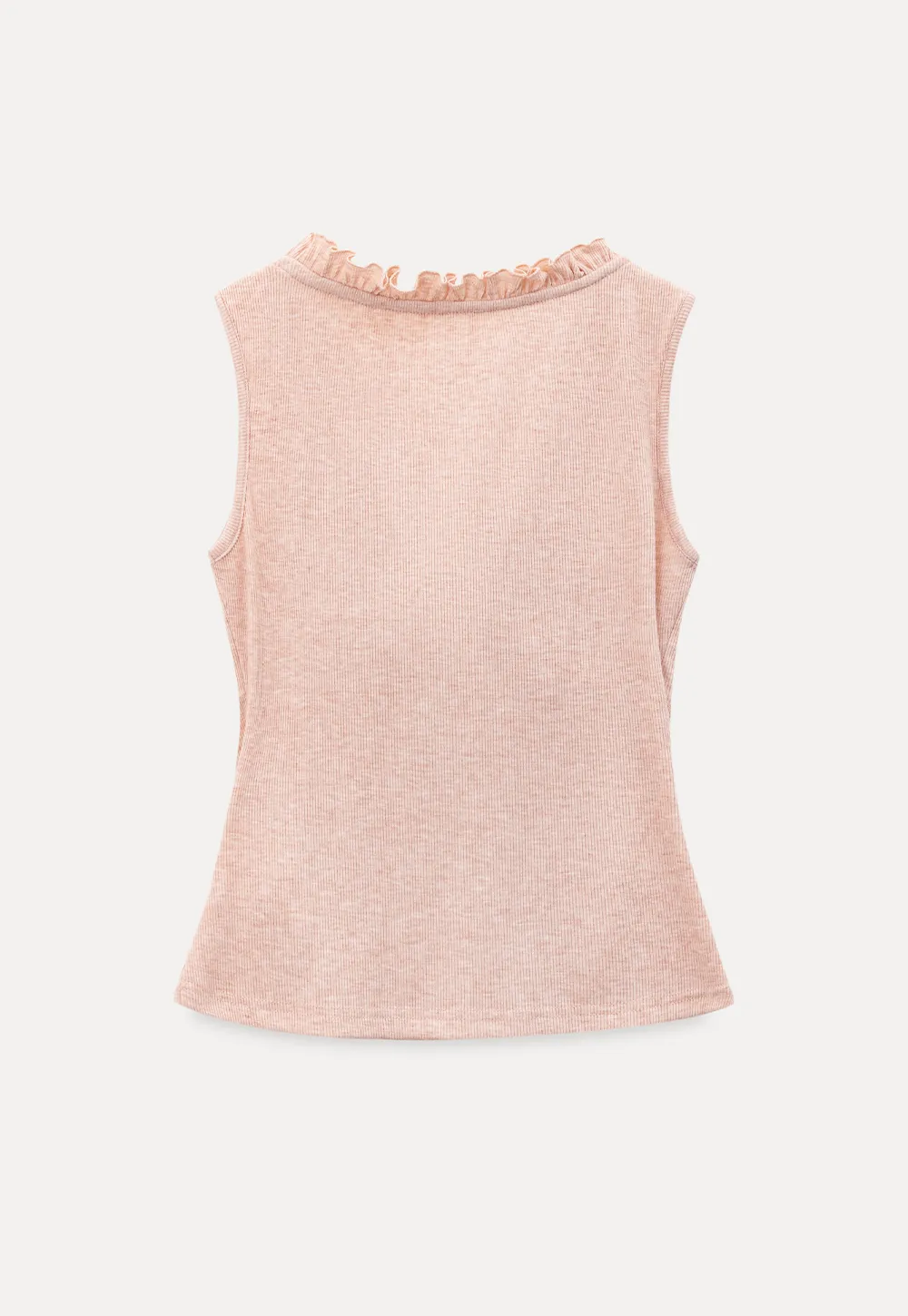 Ribbed Tank Top with Ruffled V Neck and Front Tie