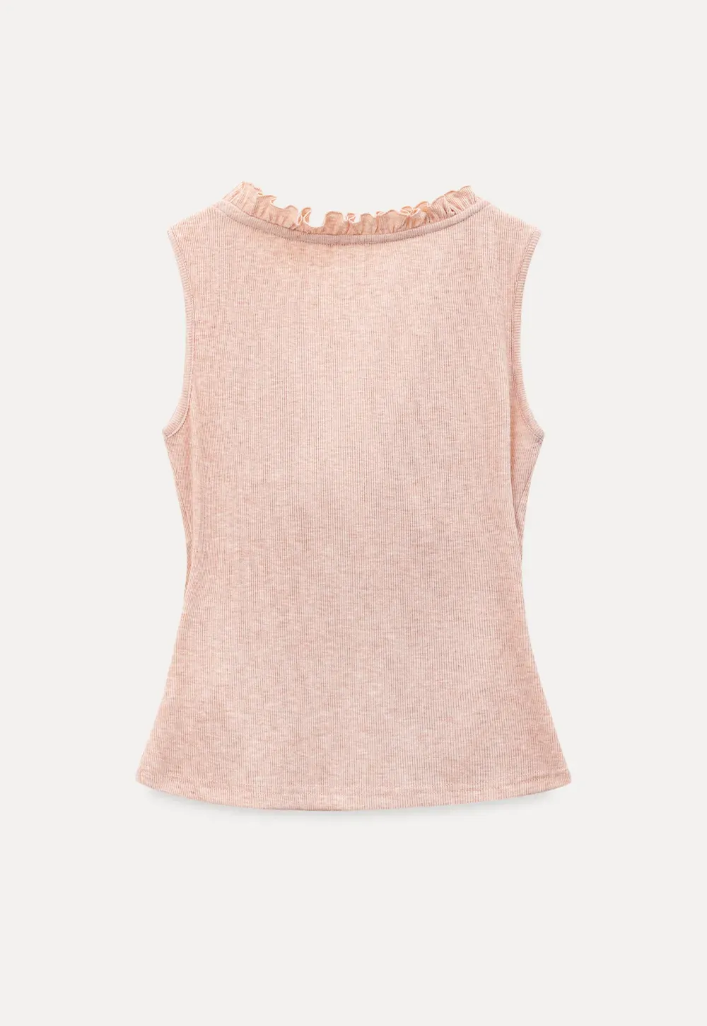 Ribbed Tank Top with Ruffled V Neck and Front Tie