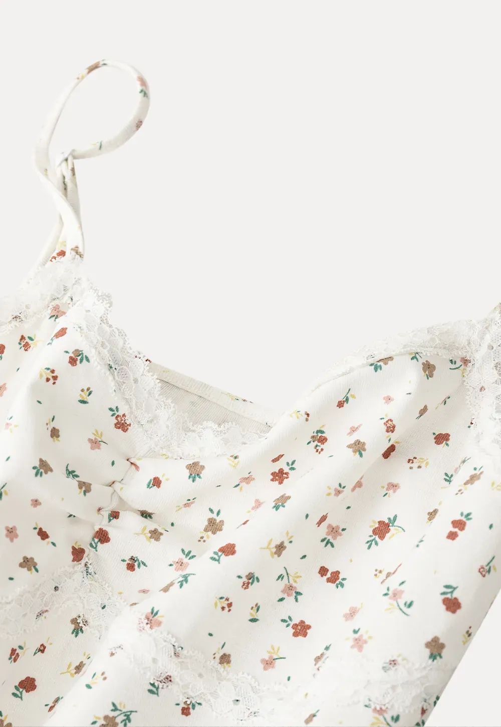 Floral Print Lace Trimmed Camisole Top