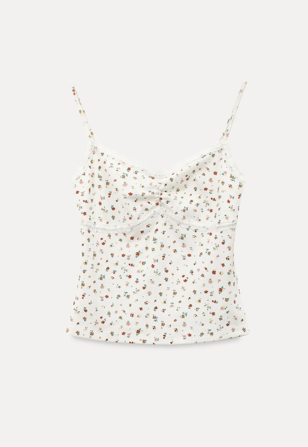 Floral Print Lace Trimmed Camisole Top