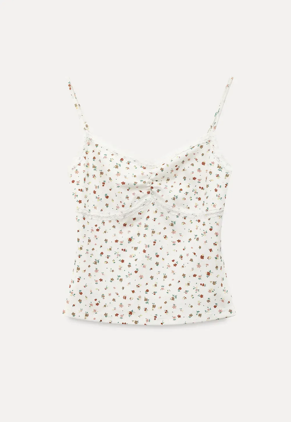 Floral Print Lace Trimmed Camisole Top