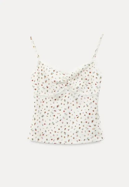 Floral Print Lace Trimmed Camisole Top