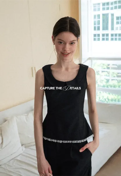 Cropped Sleeveless Top With Open Back Detail And High Waist Wide Leg Pants