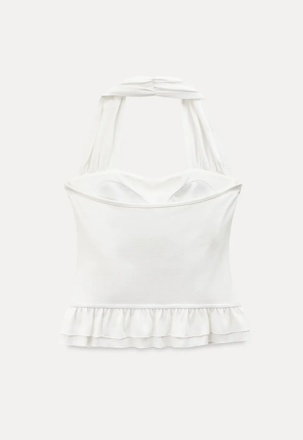 Halter neck tank top with ruffled hem