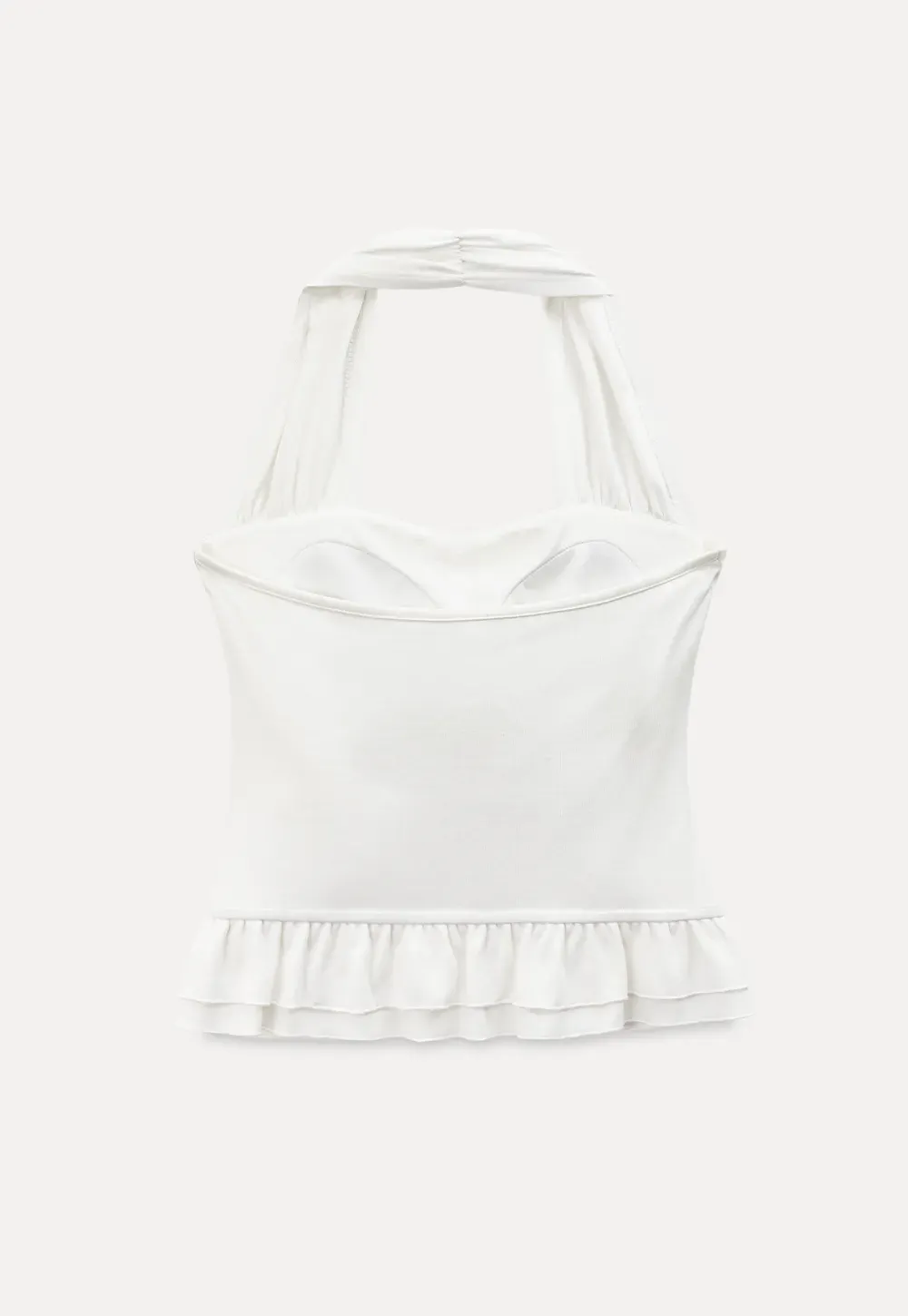 Halter neck tank top with ruffled hem