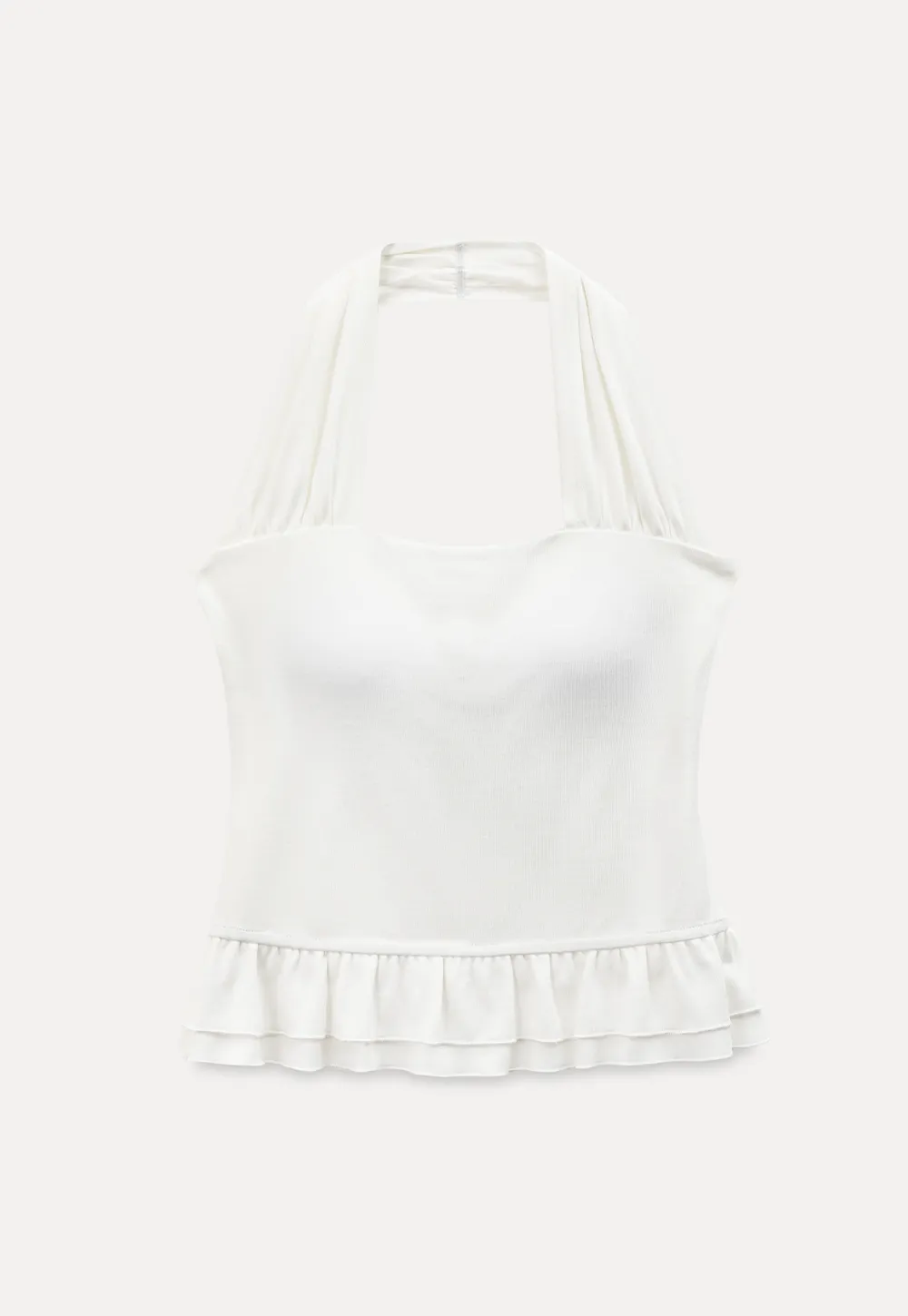 Halter neck tank top with ruffled hem