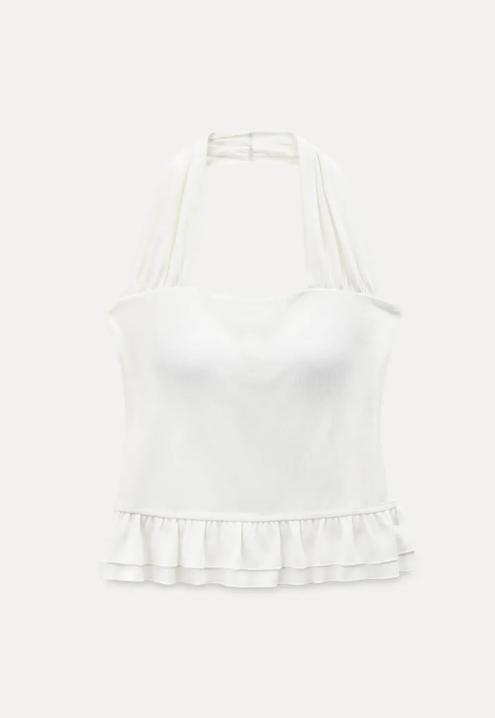 Halter neck tank top with ruffled hem
