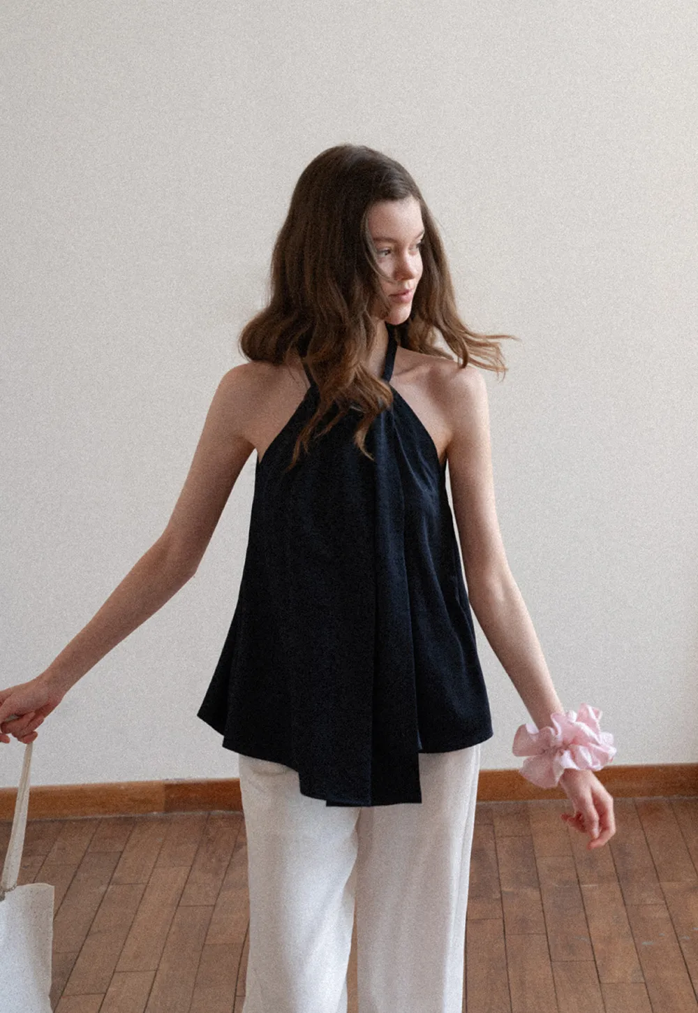 Halter Neck Sleeveless Top with Asymmetrical Hem